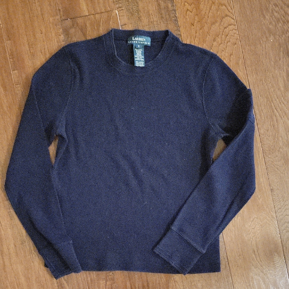 VTG Lauren Ralph Lauren Navy Women's Knit Long Sleeve Shirt, Small